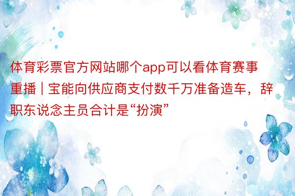 体育彩票官方网站哪个app可以看体育赛事重播 | 宝能向供应商支付数千万准备造车，辞职东说念主员合计是“扮演”