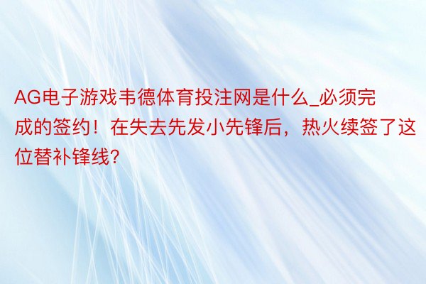 AG电子游戏韦德体育投注网是什么_必须完成的签约！在失去先发小先锋后，热火续签了这位替补锋线？