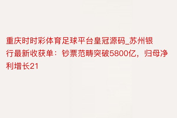 重庆时时彩体育足球平台皇冠源码_苏州银行最新收获单：钞票范畴突破5800亿，归母净利增长21