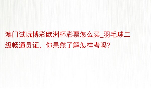 澳门试玩博彩欧洲杯彩票怎么买_羽毛球二级畅通员证，你果然了解怎样考吗？