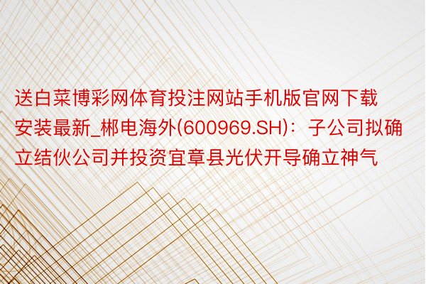 送白菜博彩网体育投注网站手机版官网下载安装最新_郴电海外(600969.SH)：子公司拟确立结伙公司并投资宜章县光伏开导确立神气